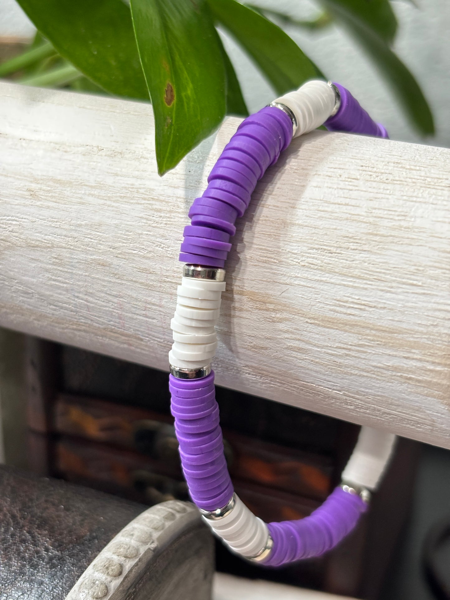 "Purple Haze" - Handmade Clay Heishi Bead Stretch Bracelet