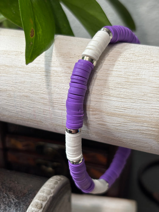 "Purple Haze" - Handmade Clay Heishi Bead Stretch Bracelet
