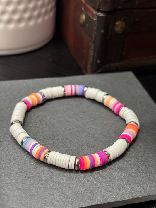 "Sugar Rush Spark" - Handmade Clay Heishi Bead Stretch Bracelet