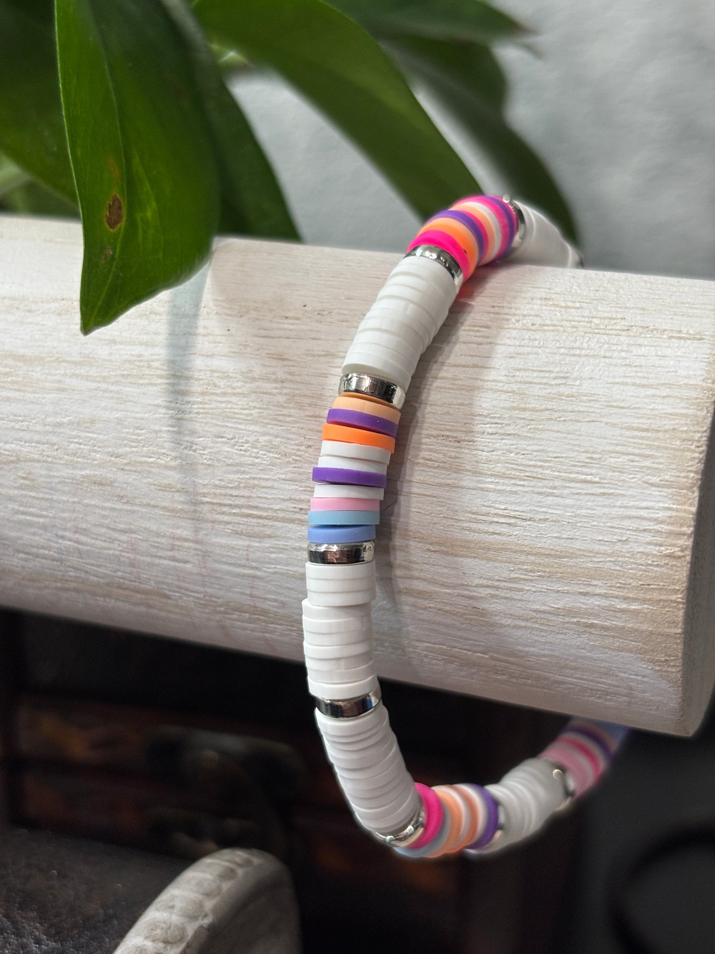 "Sugar Rush Spark" - Handmade Clay Heishi Bead Stretch Bracelet
