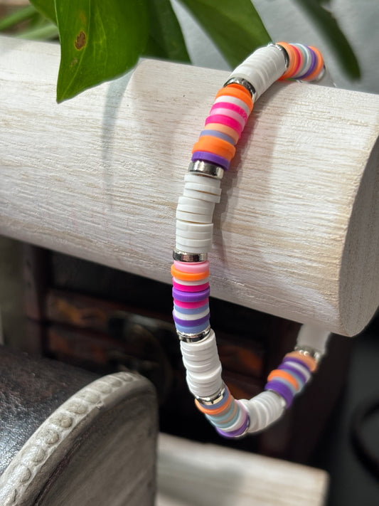 "Whimsical Whirl" - Handmade Clay Heishi Bead Stretch Bracelet