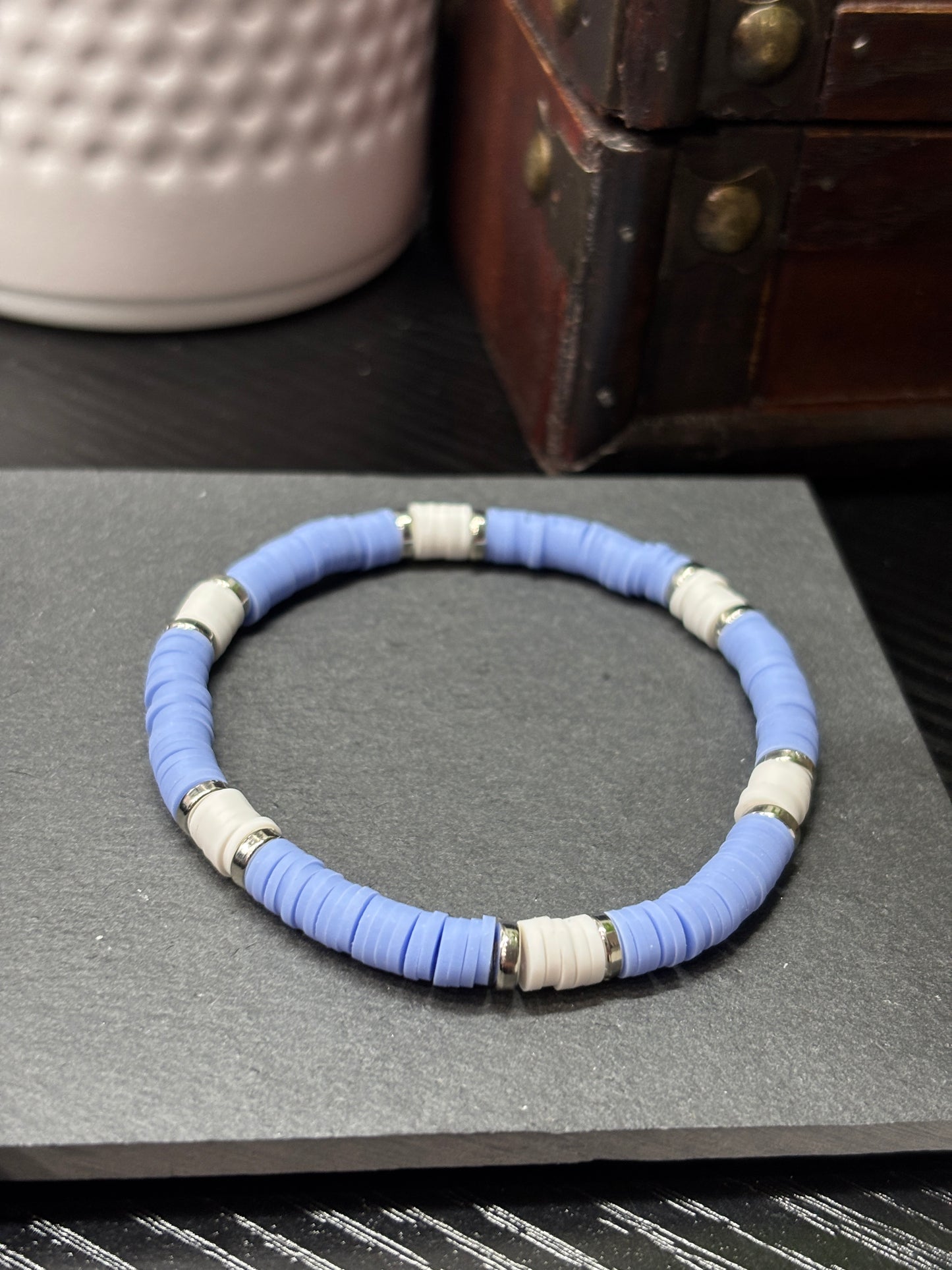 "Misty" - Handmade Clay Heishi Bead Stretch Bracelet