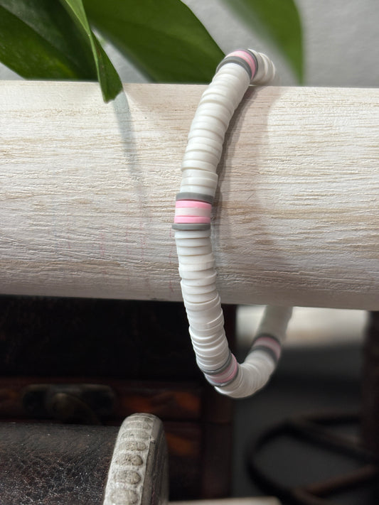 "Rosy Fog" - Handmade Clay Heishi Bead Stretch Bracelet
