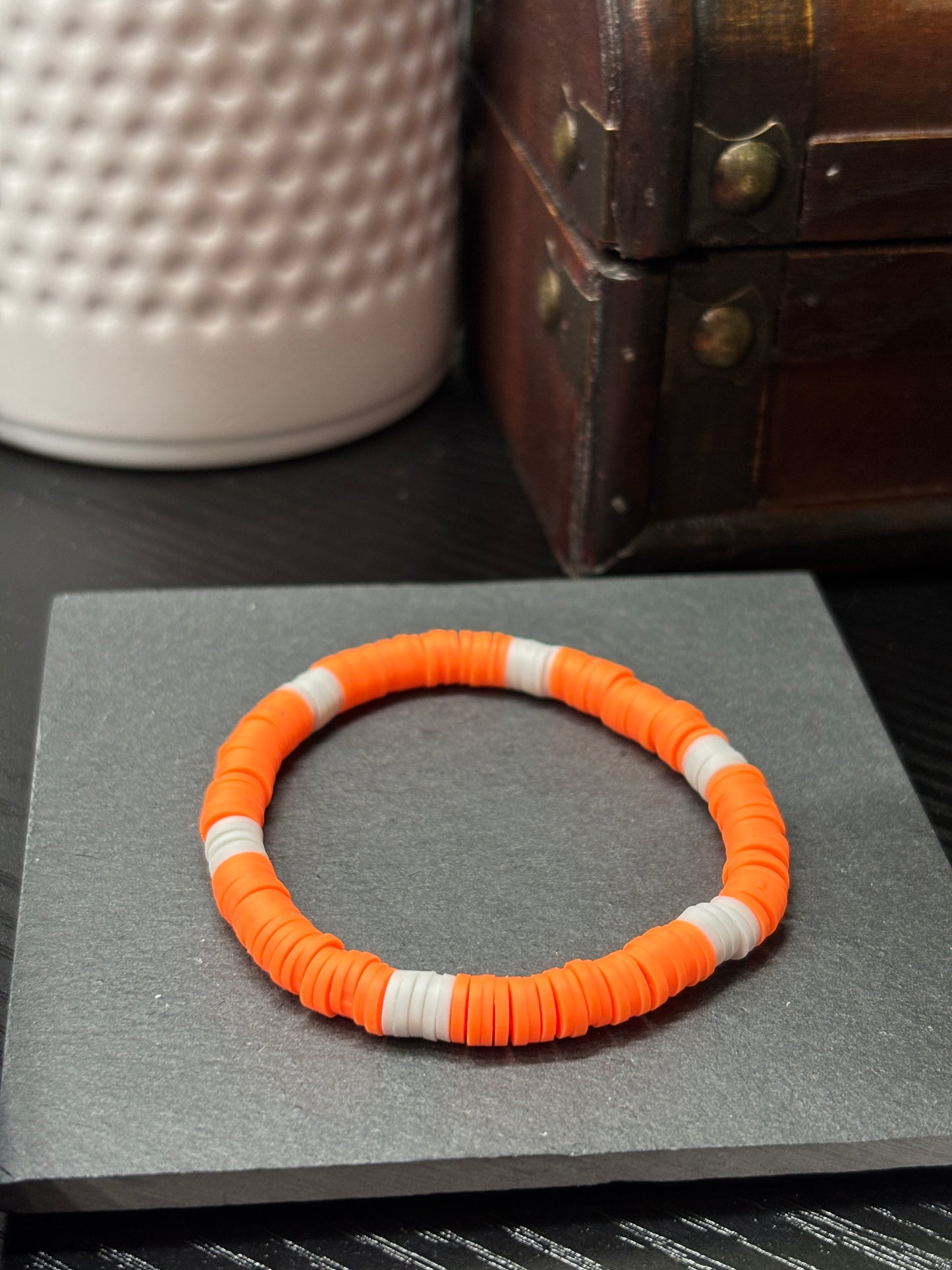 "Orange Kissed" - Handmade Clay Heishi Bead Stretch Bracelet
