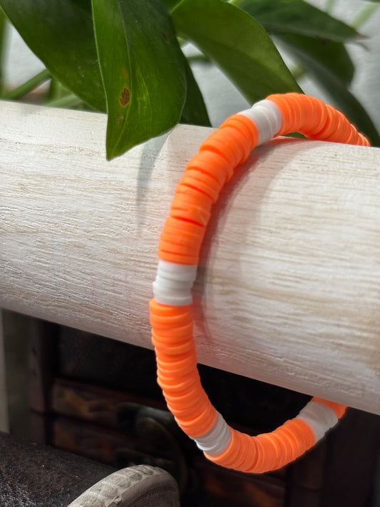 "Orange Kissed" - Handmade Clay Heishi Bead Stretch Bracelet