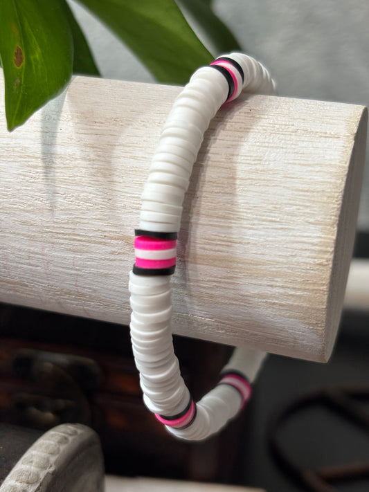 "Blackberry Blossom" - Handmade Clay Heishi Bead Stretch Bracelet