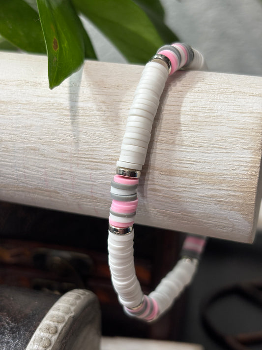 "Barely Blush" - Handmade Clay Heishi Bead Stretch Bracelet
