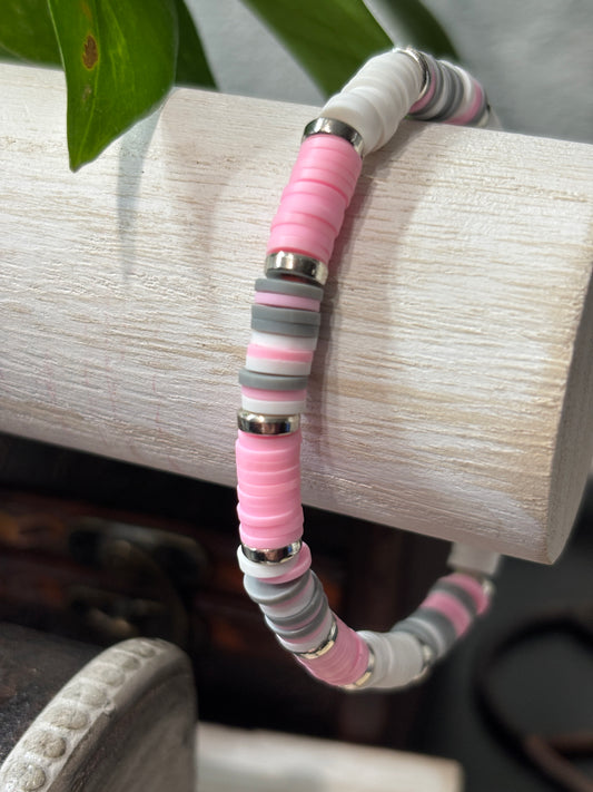 "Pink Drift" - Handmade Clay Heishi Bead Stretch Bracelet