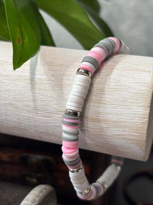"Frosted Petal" - Handmade Clay Heishi Bead Stretch Bracelet