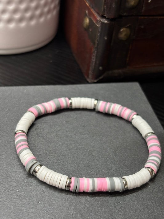 "Heathered Rose" - Handmade Clay Heishi Bead Stretch Bracelet