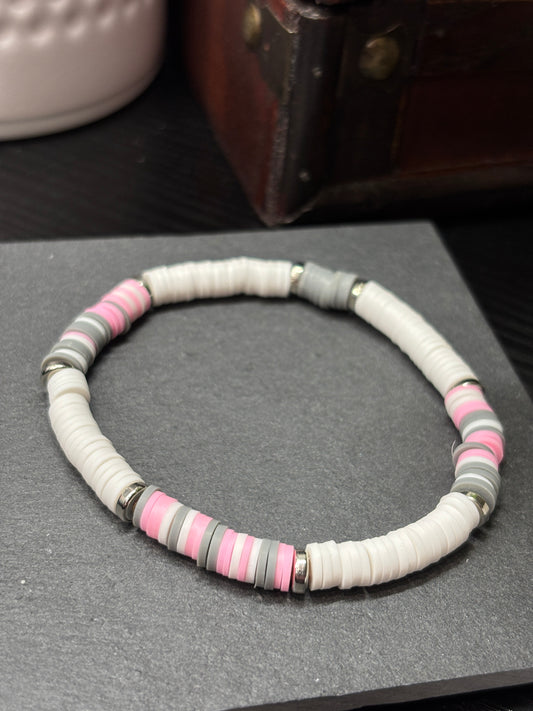 "Rosy Mist" - Handmade Clay Heishi Bead Stretch Bracelet