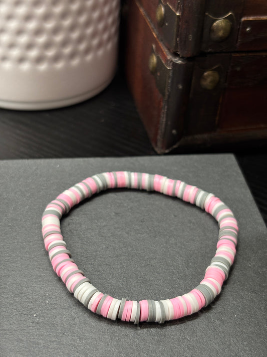 "Cotton Blush" - Handmade Clay Heishi Bead Stretch Bracelet