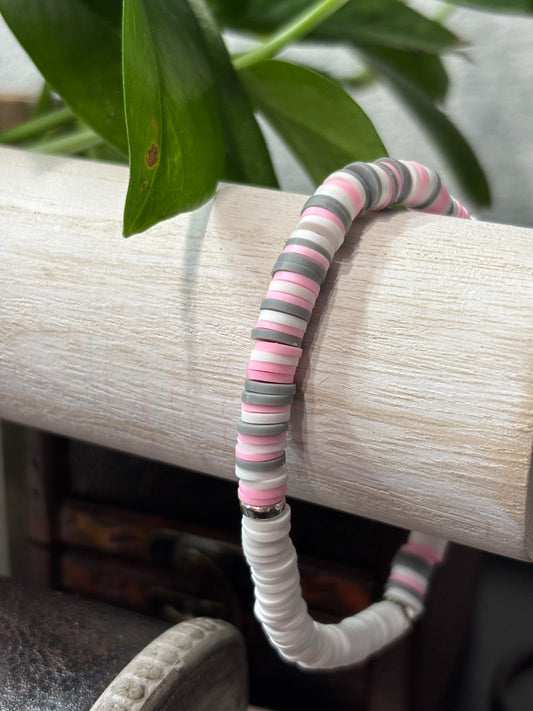 "Dusky Rose" - Handmade Clay Heishi Bead Stretch Bracelet