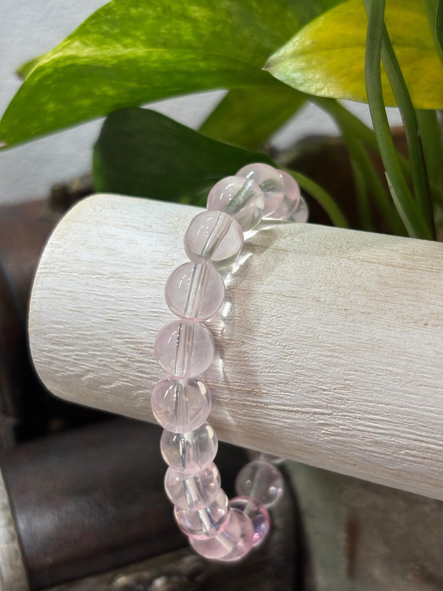 "Misty Pink" - Handmade Glass Beaded Stretch Bracelet