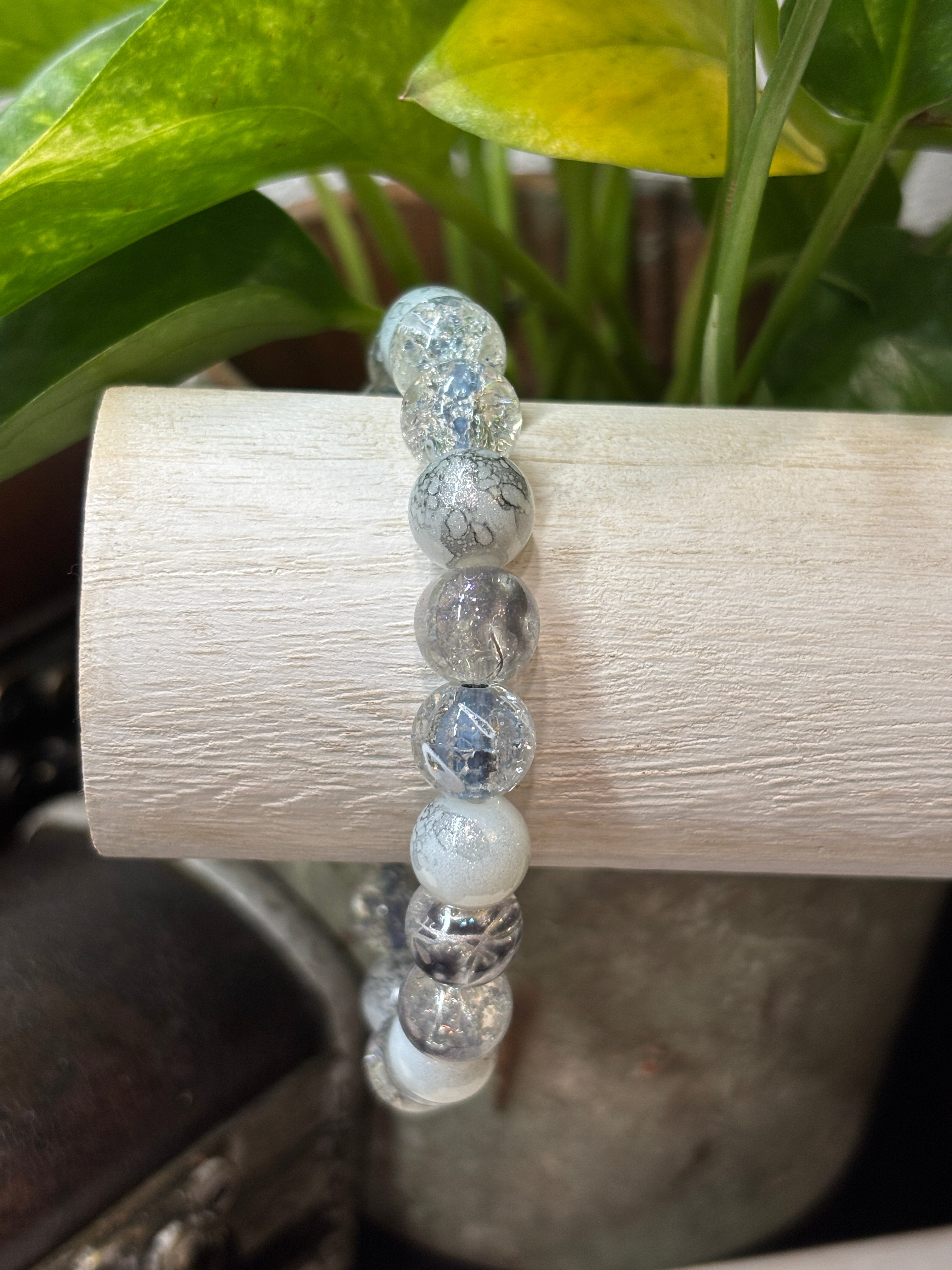 Addison Handmade Glass Beaded Stretch Bracelet - Gray White – Twister's ...