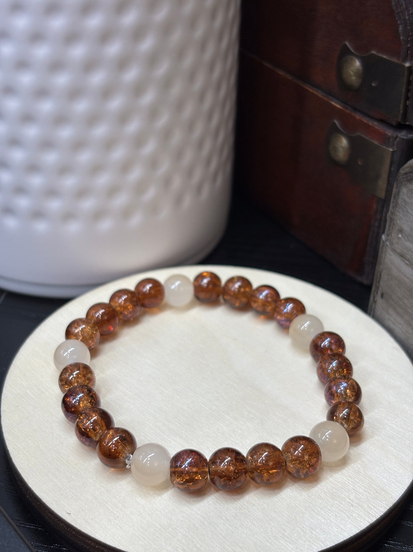 "Amber II" - Handmade Glass Beaded Stretch Bracelet