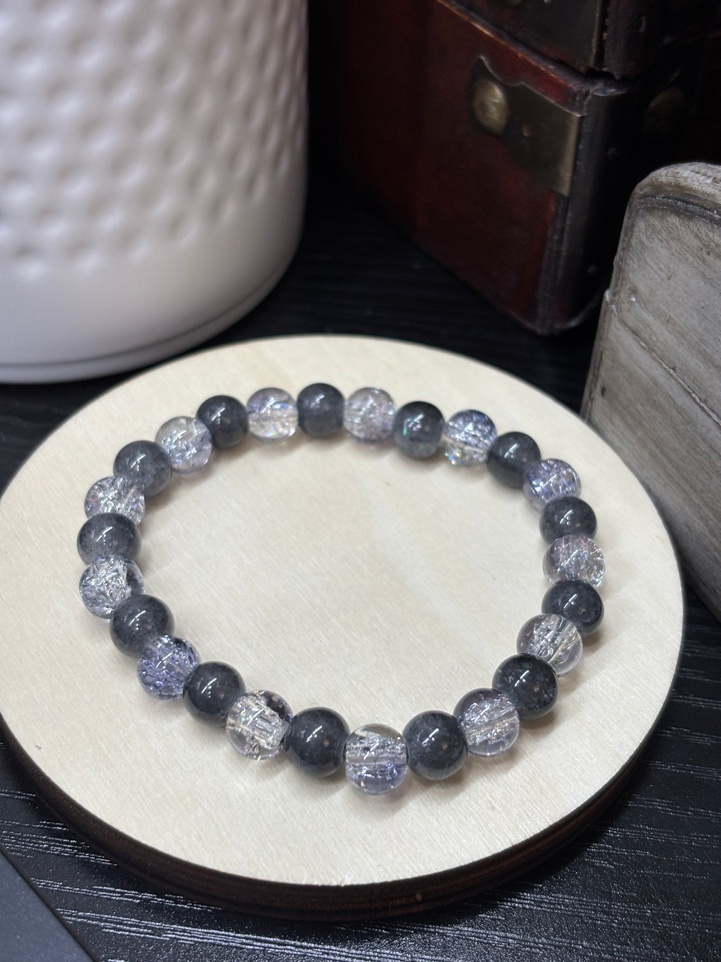 "Midnight" - Handmade Glass Beaded Stretch Bracelet