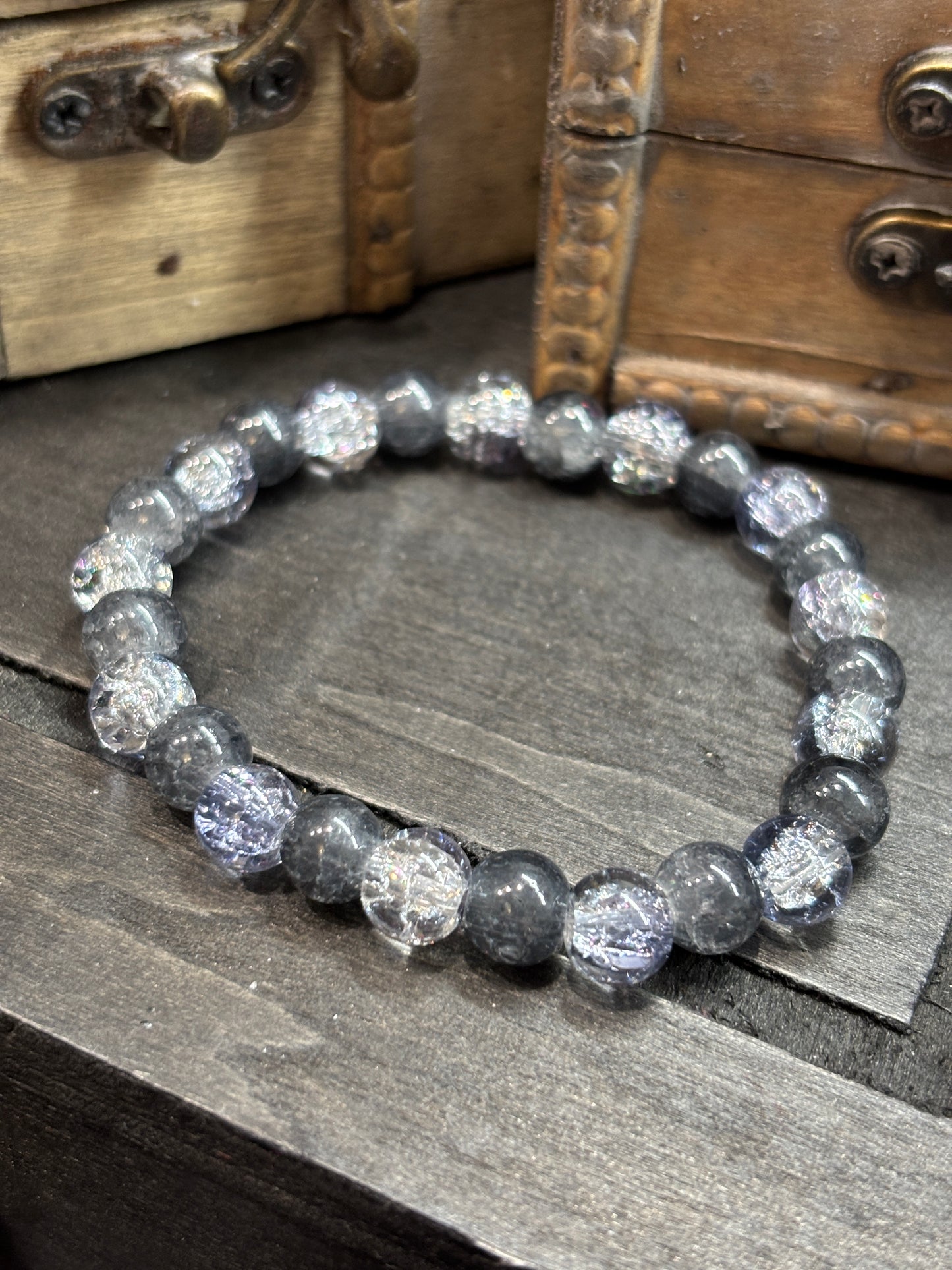 "Midnight" - Handmade Glass Beaded Stretch Bracelet