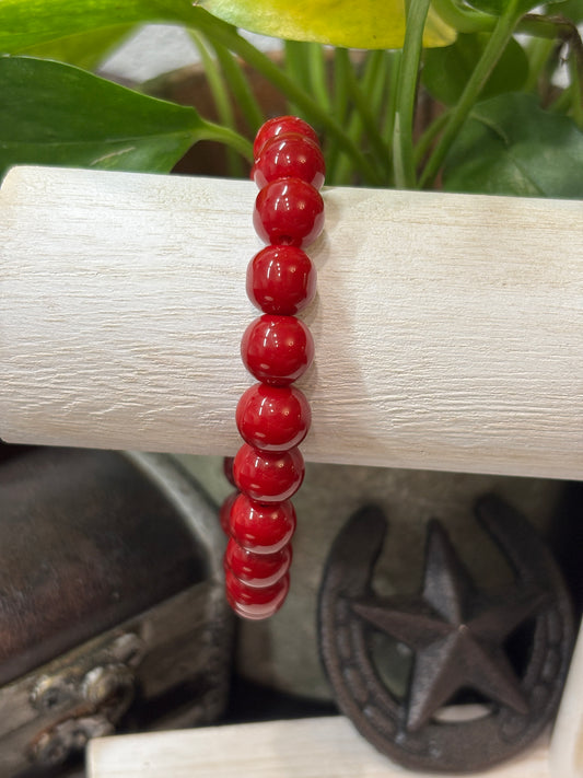 "Red" - Handmade Glass Beaded Stretch Bracelet