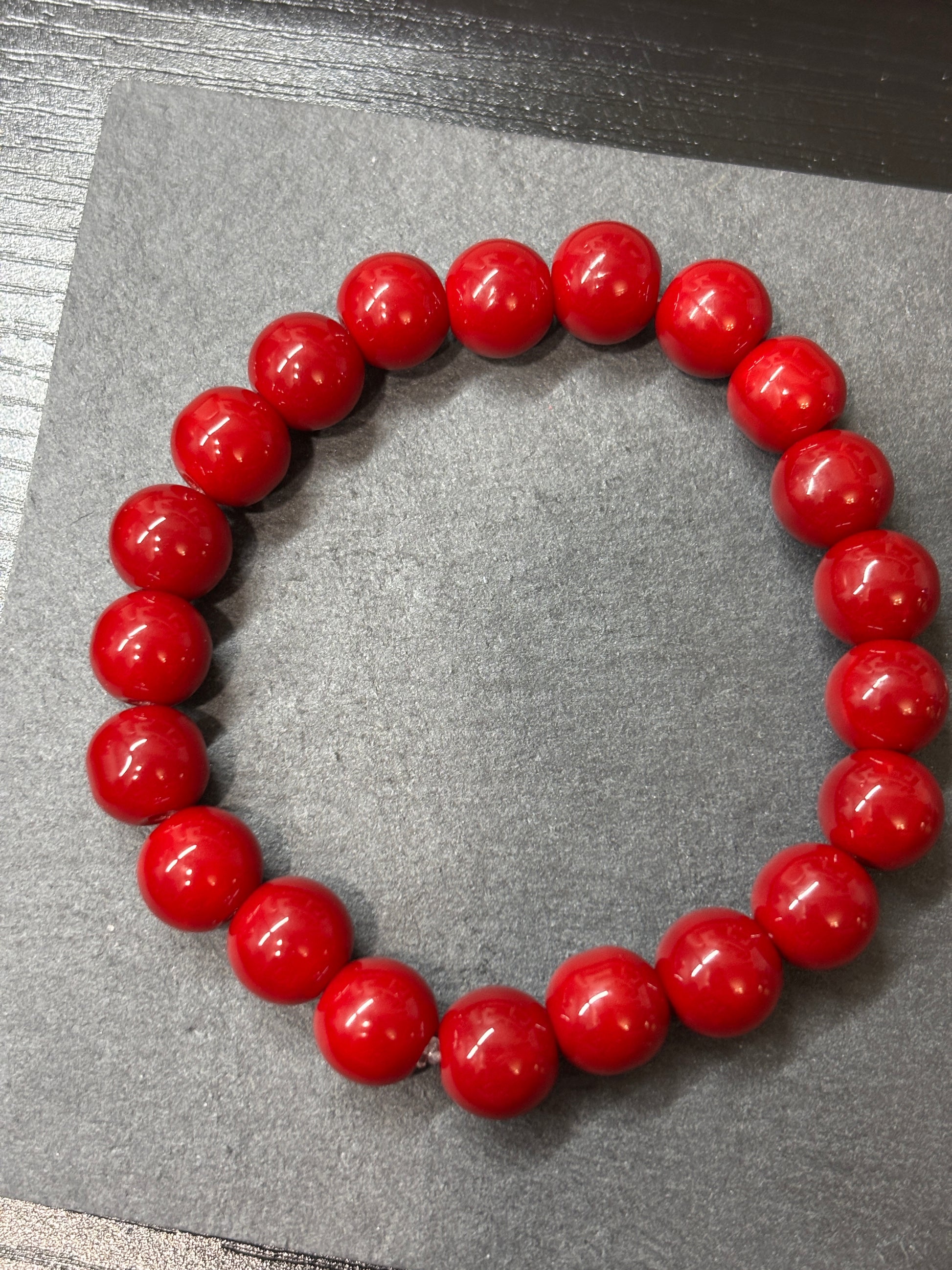Red  Handmade Glass Beaded Stretch Bracelet - 5