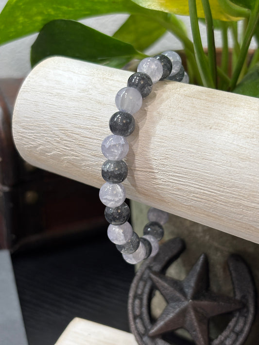 "Black Ice Crystals" - Handmade Glass Beaded Stretch Bracelet