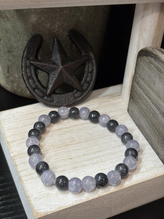 "Black Ice Crystals III" - Handmade Glass Beaded Stretch Bracelet
