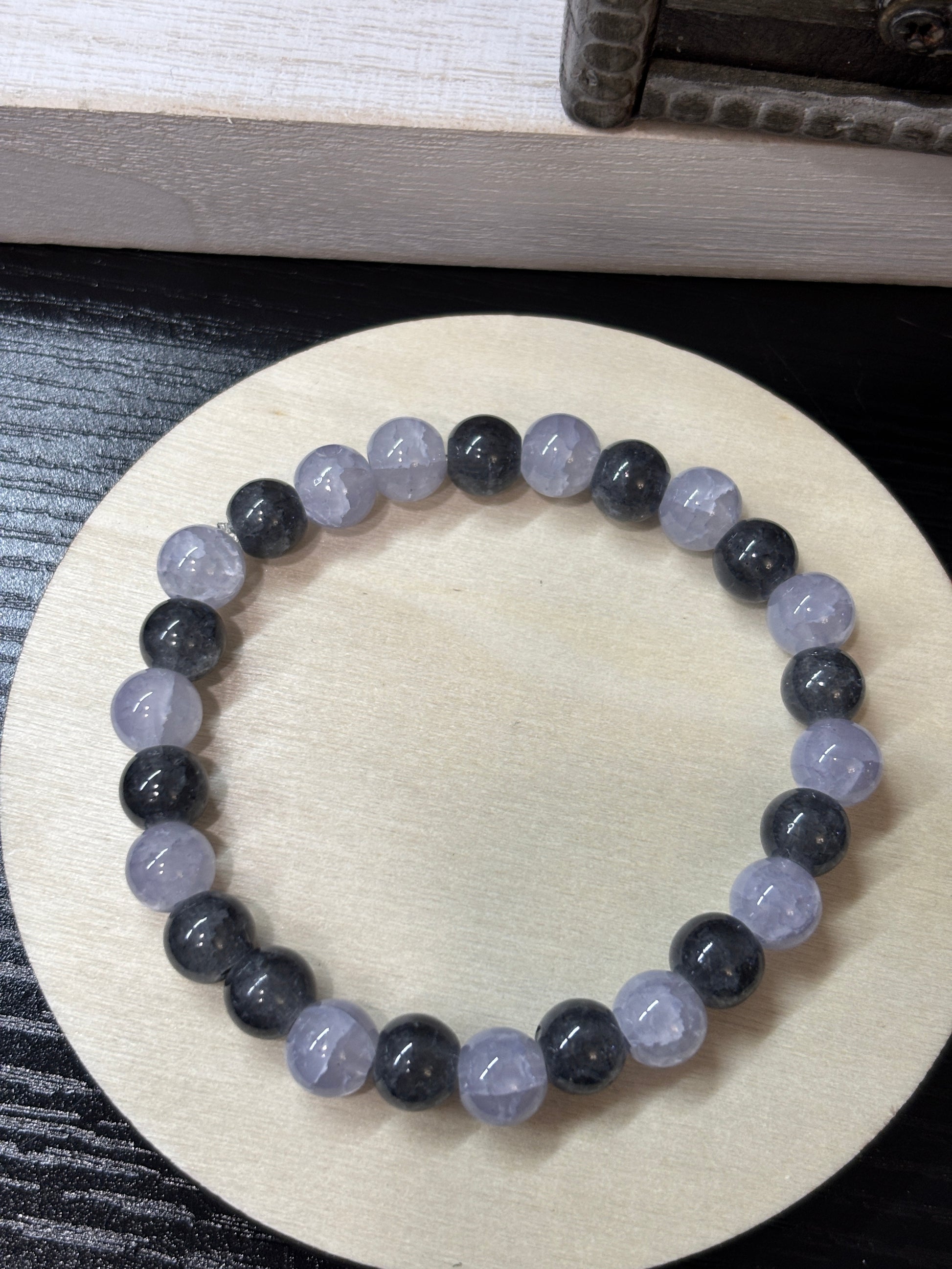 Black Ice Crystals III  Handmade Glass Beaded Stretch Bracelet - 3