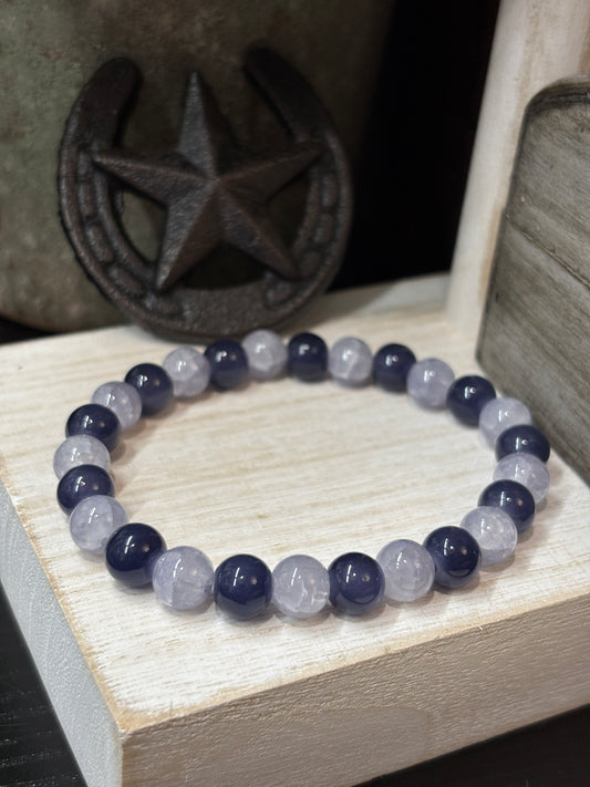 "Stormy Blue" - Handmade Glass Beaded Stretch Bracelet