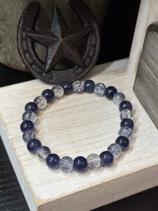 "Blue Sparkle" - Handmade Glass Beaded Stretch Bracelet