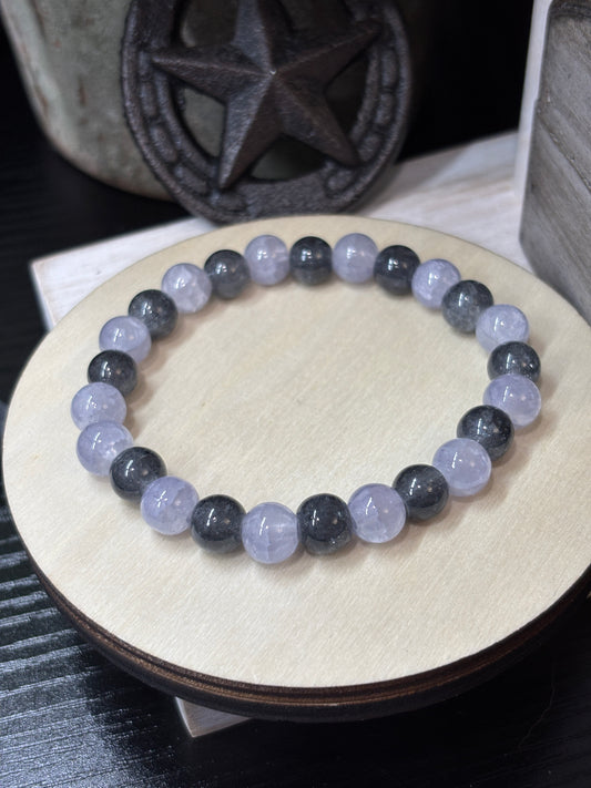 "Black Ice Crystals II" - Handmade Glass Beaded Stretch Bracelet