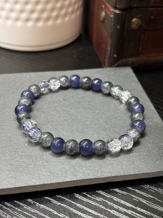 "Blue Midnight II" - Handmade Glass Beaded Stretch Bracelet