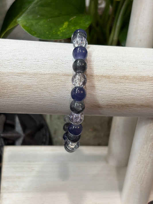 "Blue Midnight" - Handmade Glass Beaded Stretch Bracelet