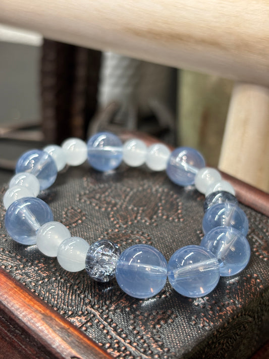 "Blue Iris III" - Handmade Glass Beaded Stretch Bracelet