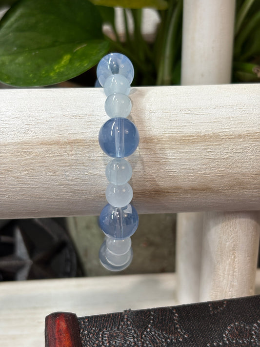 "Blue Iris II" - Handmade Glass Beaded Stretch Bracelet