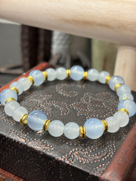 "Golden Blue" - Handmade Glass Beaded Stretch Bracelet