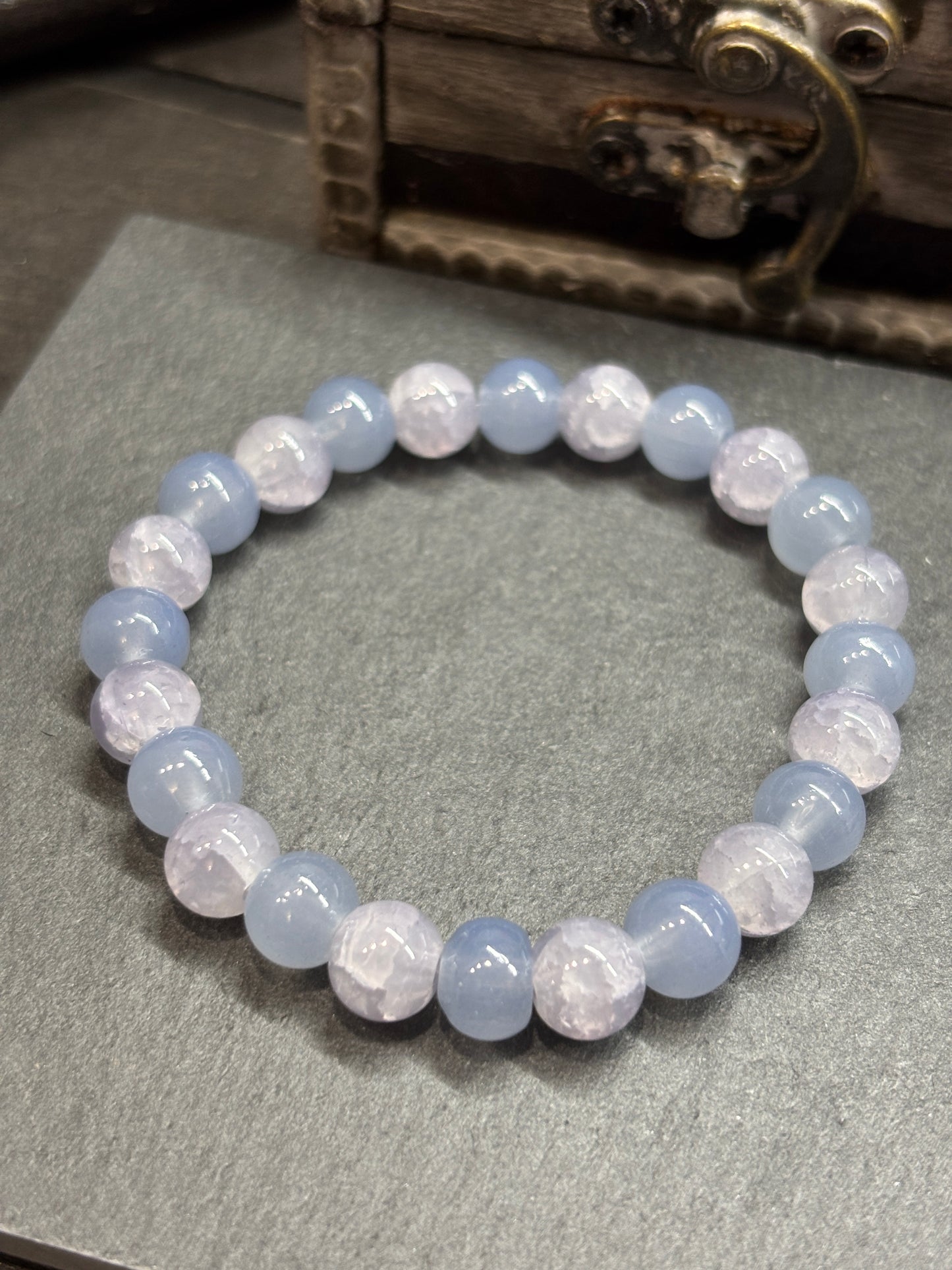 "Stormy" - Handmade Glass Beaded Stretch Bracelet