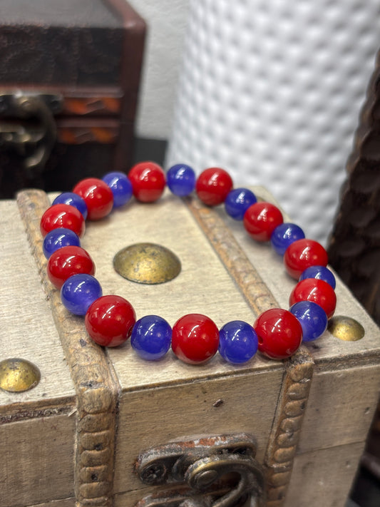 "Red & Blue II" - Handmade Glass Beaded Stretch Bracelet