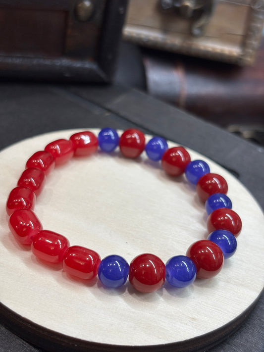 "Red & Blue III" - Handmade Glass Beaded Stretch Bracelet