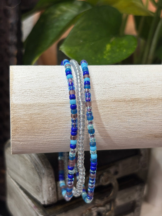 "Moonlit Bay" - Handmade Seed Bead Stretch Bracelet Set of 3