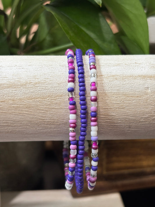 "Mystic Haze" - Handmade Seed Bead Stretch Bracelet Set of 3