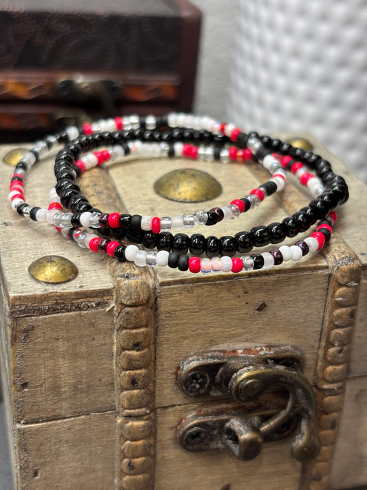 "Scarlet Ash" - Handmade Seed Bead Stretch Bracelet Set of 3