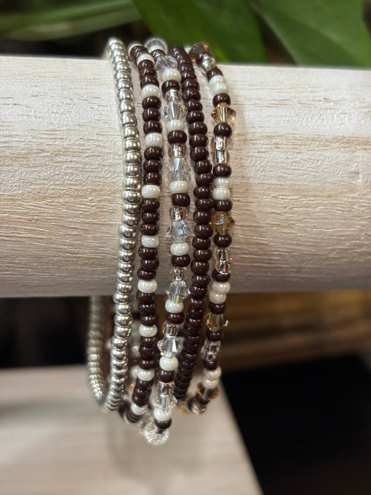 "Weathered Pearl" - Handmade Seed Bead Stretch Bracelet Set of 5