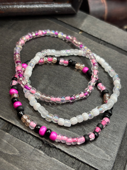 "Blush Edge" - Handmade Seed Bead Stretch Bracelet Set of 3