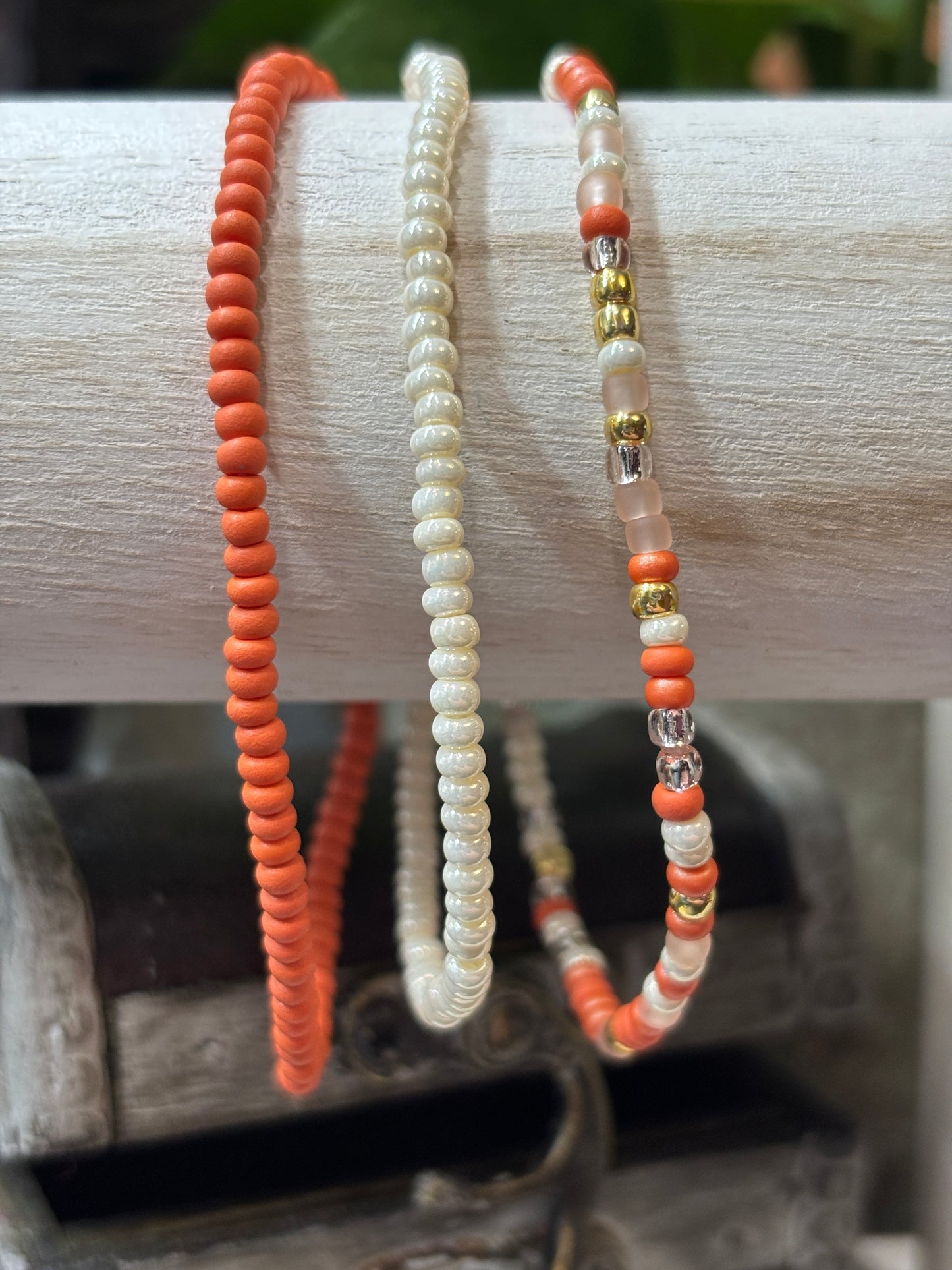 "Blush Earth" - Handmade Seed Bead Stretch Bracelet Set of 3
