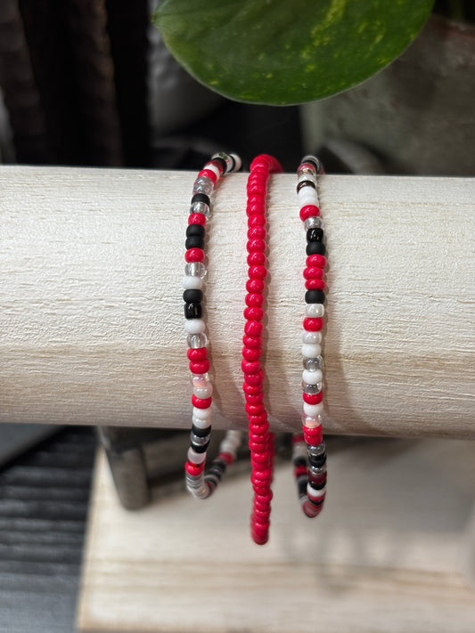 "Graphite Rose" - Handmade Seed Bead Stretch Bracelet Set of 3