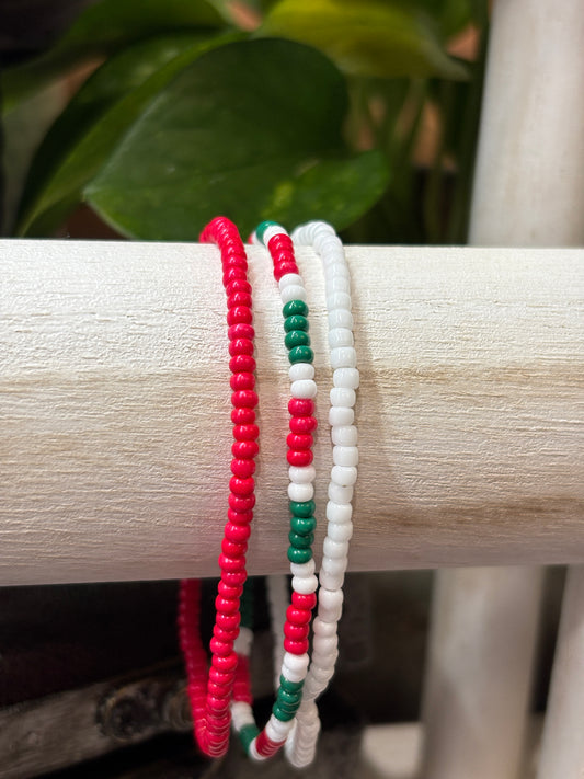 "Jingle Bloom" - Handmade Seed Bead Stretch Bracelet Set of 3