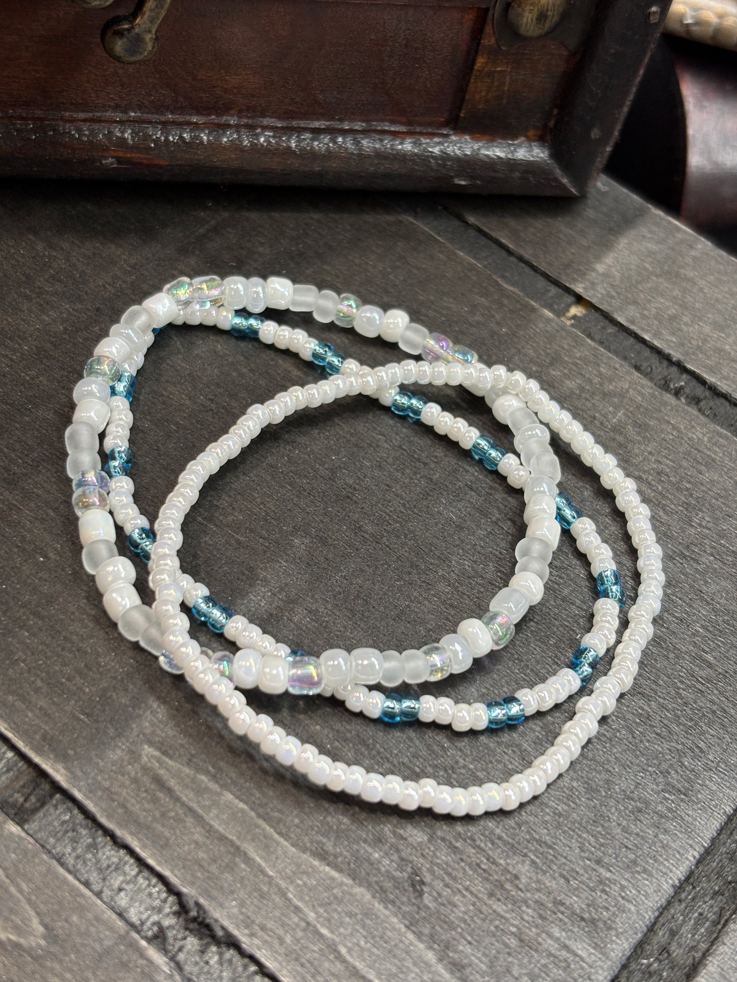 "Cloud Kiss" - Handmade Seed Bead Stretch Bracelet Set of 3