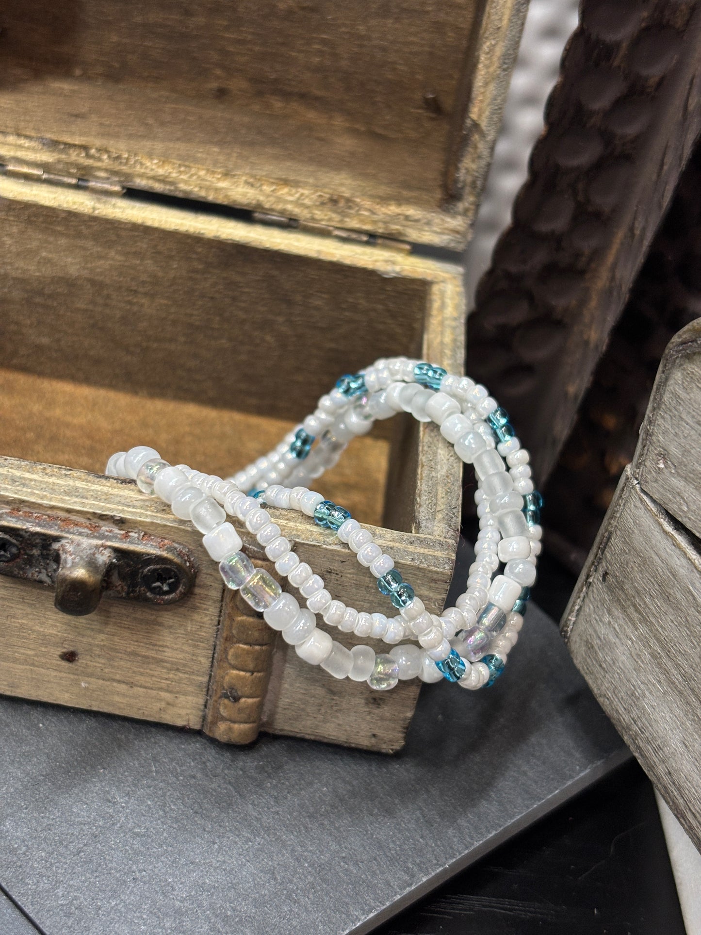 "Cloud Kiss" - Handmade Seed Bead Stretch Bracelet Set of 3
