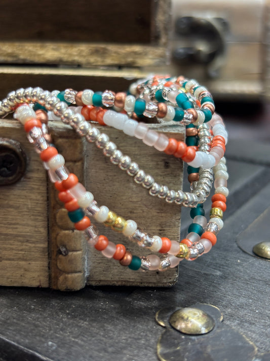 "Sunlight Orchard" - Handmade Seed Bead Stretch Bracelet Set of 5