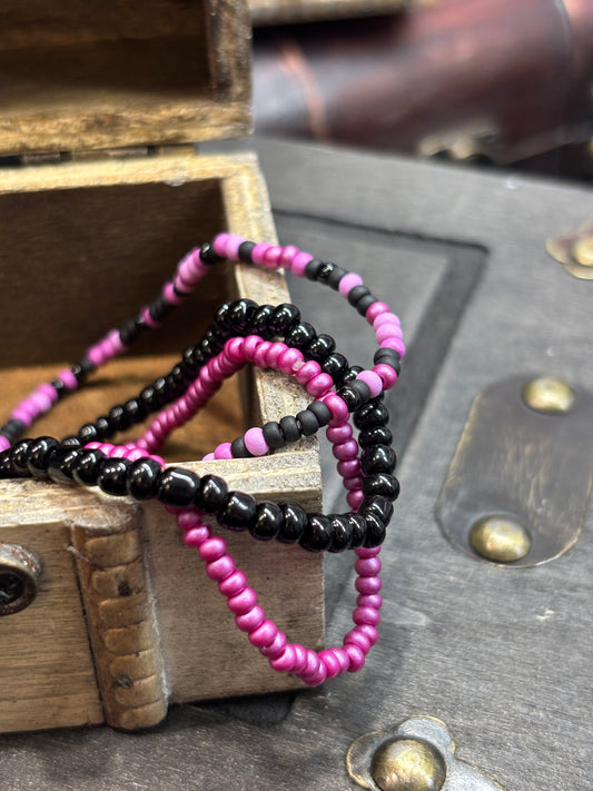 "Ink & Iris" - Handmade Seed Bead Stretch Bracelet Set of 3